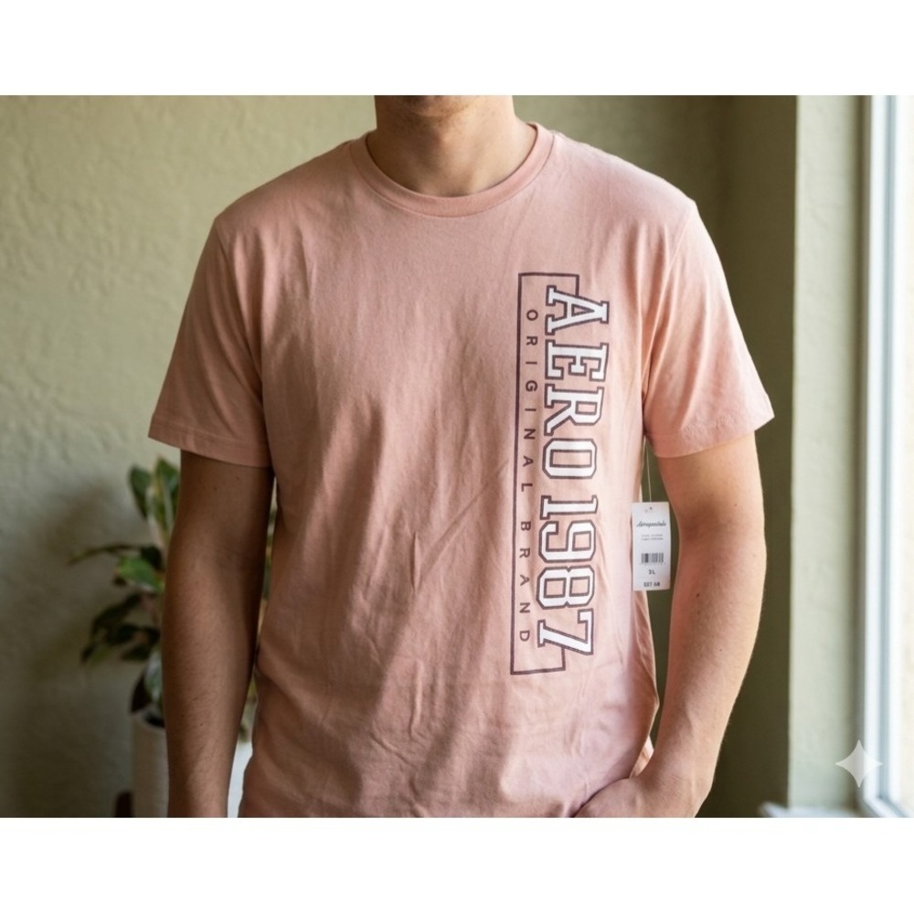 Aeropostale Men's T Shirt Pink Sand Sz XL Short Sleeves Graphic Tee Crew Neck